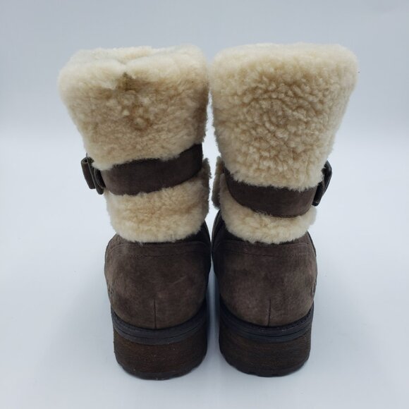 UGG Blayre II Boots 7 Womens Shearling Leather Buckle Strap Brown - Picture 3 of 12